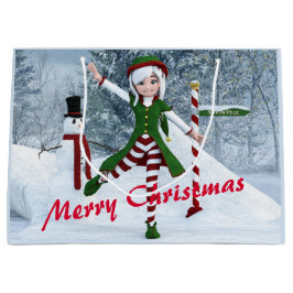 Weihnachts-Toon-Girl im Winterwald Große Geschenktüte