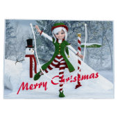 Weihnachts-Toon-Girl im Winterwald Große Geschenktüte (Rückseite)