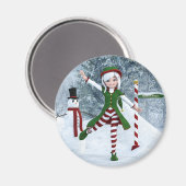 Weihnachts-Toon-Girl im Winterwald Magnet (Vorderseite/Rückseite)
