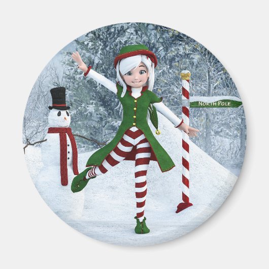 Weihnachts-Toon-Girl im Winterwald Magnet (Vorne)