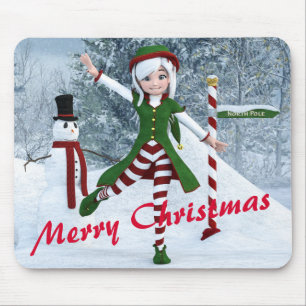 Weihnachts-Toon-Girl im Winterwald Mousepad
