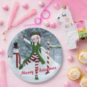 Weihnachts-Toon-Girl im Winterwald Pappteller (Party)
