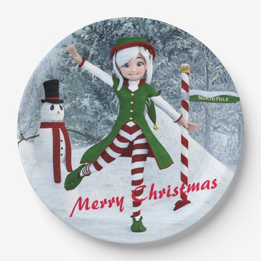 Weihnachts-Toon-Girl im Winterwald Pappteller (Vorderseite)