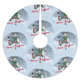 Weihnachts-Toon-Girl im Winterwald Polyester Weihnachtsbaumdecke