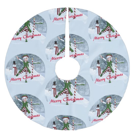 Weihnachts-Toon-Girl im Winterwald Polyester Weihnachtsbaumdecke (Vorderseite)