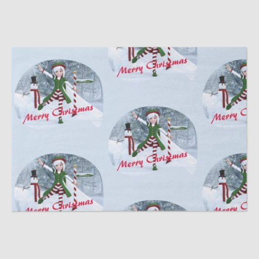 Weihnachts-Toon-Girl im Winterwald Seidenpapier (Vorderseite)