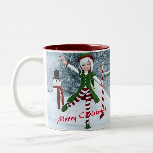 Weihnachts-Toon-Girl im Winterwald Zweifarbige Tasse (Links)