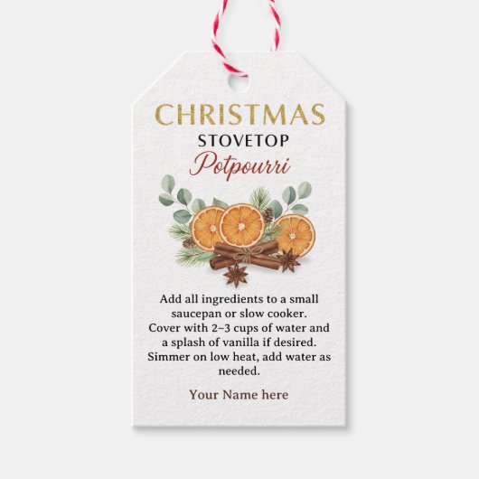 Weihnachts-Topf-Potpourri-Rezept-Tag-Label Geschenkanhänger (Vorderseite)