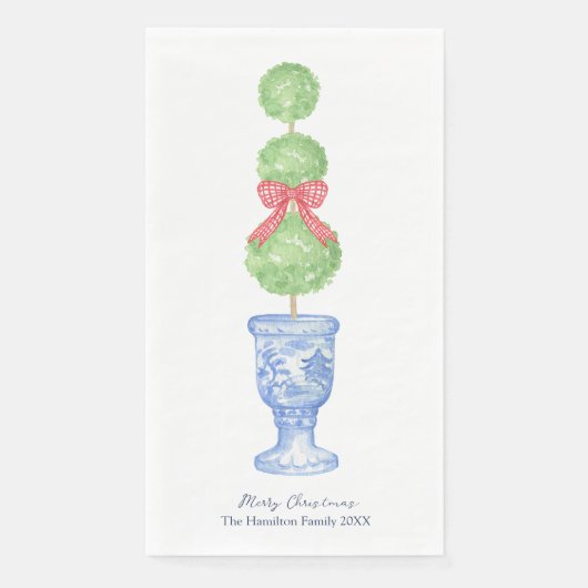 Weihnachts-Topiary Coquette Chinoiserie Gasttuch Serviette (Vorderseite)