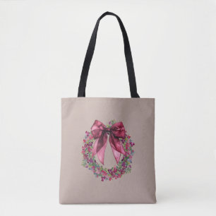 Weihnachts-Tragetasche mit rosa Schleife und Kranz Tasche