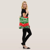 Weihnachts-Tragetasche – Weiße Ornamente Tasche (Am Model)