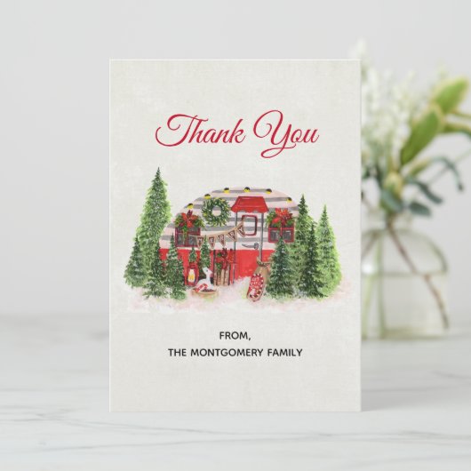 Weihnachts-Trailer-Campingplatz Outdoorsy-Thema Dankeskarte (Stehend Vorderseite)