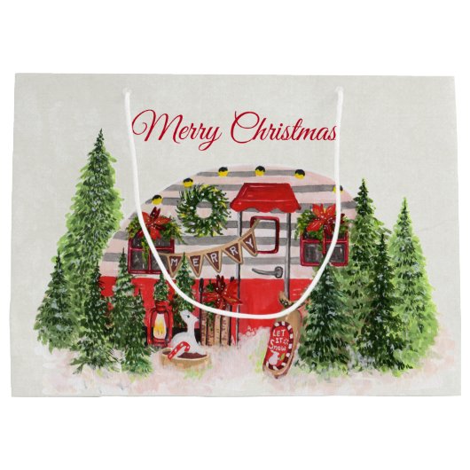 Weihnachts-Trailer-Campingplatz Outdoorsy-Thema Große Geschenktüte (Rückseite)