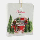 Weihnachts-Trailer-Campingplatz Outdoorsy-Thema Keramikornament (Rechts)