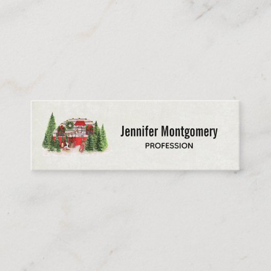 Weihnachts-Trailer-Campingplatz Outdoorsy-Thema Mini Visitenkarte (Vorderseite)