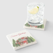 Weihnachts-Trailer-Campingplatz Outdoorsy-Thema Steinuntersetzer (Seitenansicht)