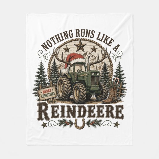 Weihnachts-Traktor-Rentiere Fleecedecke (Vorderseite)