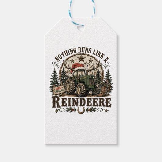 Weihnachts-Traktor-Rentiere Geschenkanhänger (Vorderseite)