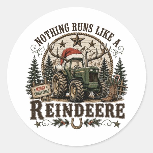 Weihnachts-Traktor-Rentiere Runder Aufkleber (Vorderseite)