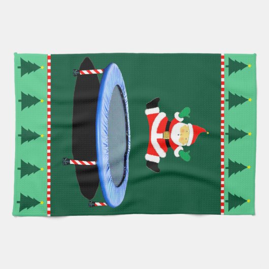 Weihnachts-Trampolin Weihnachtsmann Geschirrtuch (Horizontal)