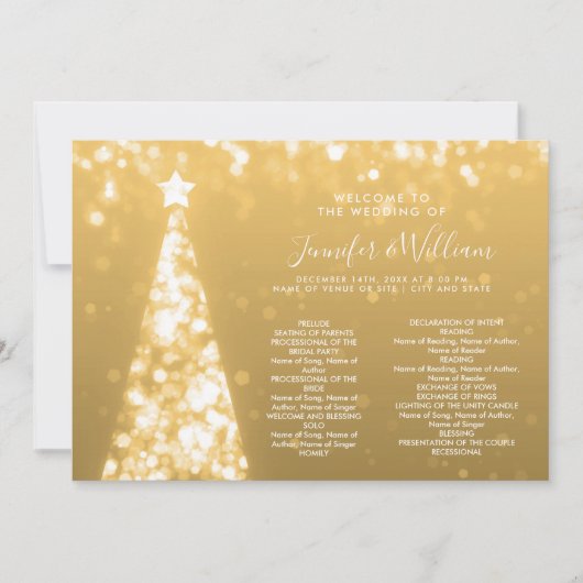 Weihnachts-Tree-Gold-Hochzeitsprogramm Einladung (Vorderseite)