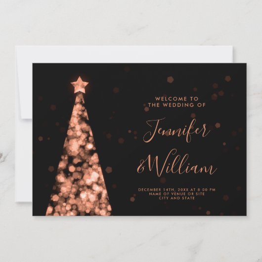 Weihnachts-Tree-Rose Gold Wedding Menu Einladung (Vorderseite)
