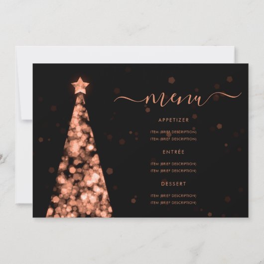 Weihnachts-Tree-Rose Gold Wedding Menu Einladung (Rückseite)