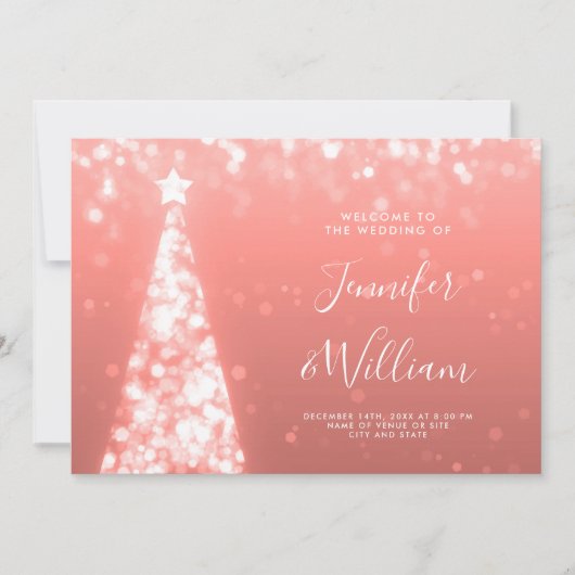 Weihnachts-Tree-Rose Gold Wedding Menu Einladung (Vorderseite)