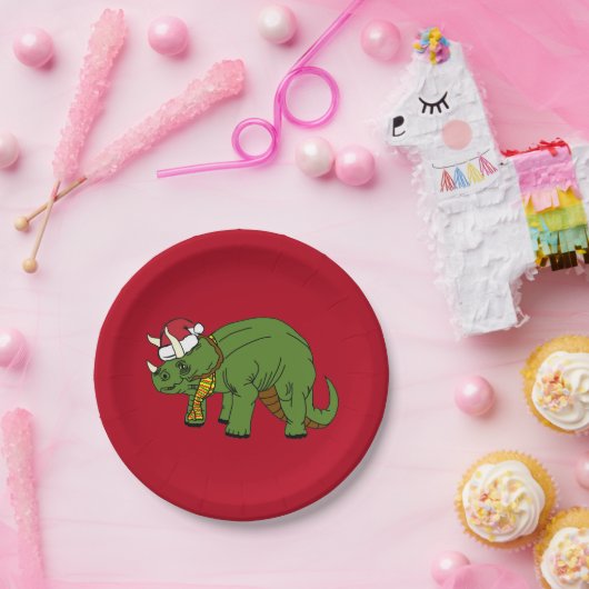 Weihnachts Triceratops Dinosaur Papierplatte Pappteller (Party)