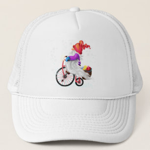 Weihnachts-Trucker Hut Gnome mit Bike und Geschenk Truckerkappe