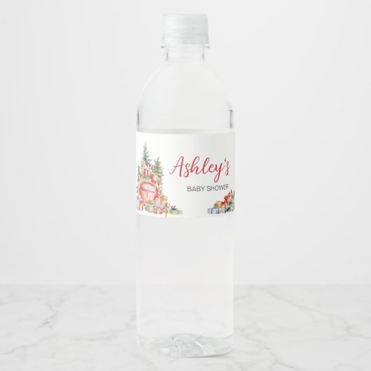 Weihnachts-Truckpaket mit Joy Baby Shower Wasserflaschenetikett (Vorderseite)