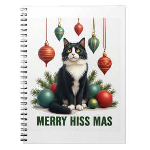 Weihnachts-Tuxedo-Katze mit festlichen Dekoratione Notizblock