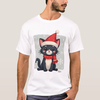 Weihnachts-Tuxedo-Katze Santa-Schal Hässlich Xmas  T-Shirt