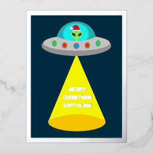 Weihnachts-UFO Ho Ho Alien-Fliegende Untertasse Cu Folien Feiertagspostkarte