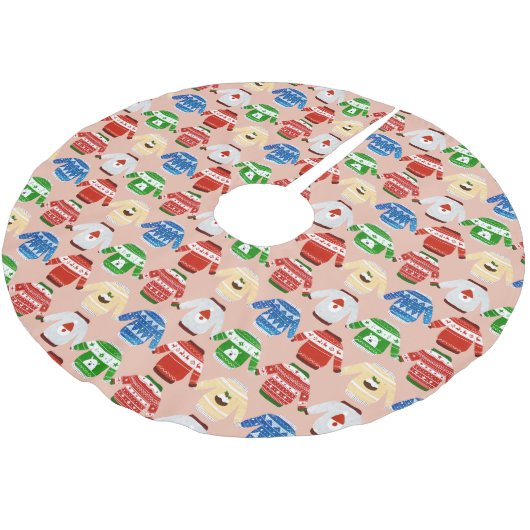 Weihnachts Ugly Pulli Pink Polyester Weihnachtsbaumdecke (Schrägansicht)