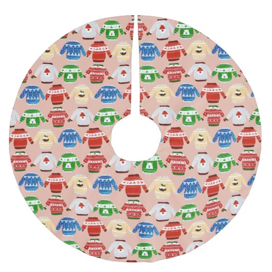 Weihnachts Ugly Pulli Pink Polyester Weihnachtsbaumdecke (Vorderseite)