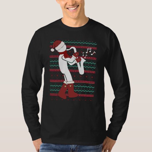 Weihnachts Ugly Sweater Band Boy Saxophon Player T-Shirt (Vorderseite)