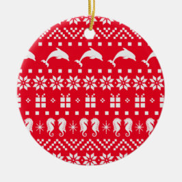 Weihnachts Ugly Sweater Delphine und Seepferde Keramik Ornament