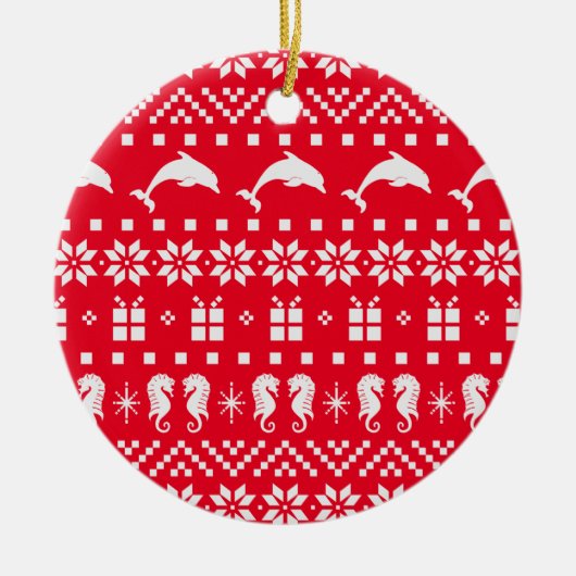 Weihnachts Ugly Sweater Delphine und Seepferde Keramik Ornament (Vorne)
