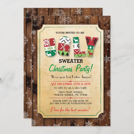 Weihnachts Ugly Sweater Jumper Party Dinner einlad Einladung (Vorne/Hinten)