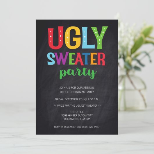 Weihnachts Ugly Sweater Office Erwachsene Party Ei Einladung (Stehend Vorderseite)