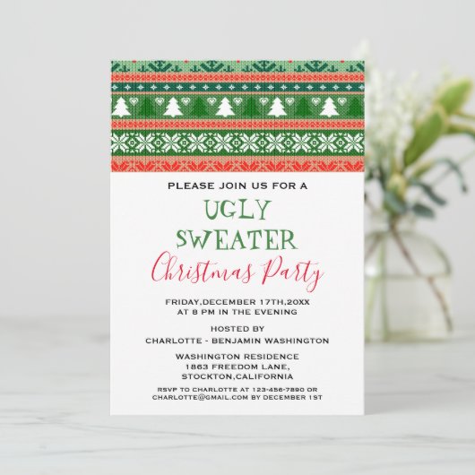 Weihnachts Ugly Sweater Party Einladung (Stehend Vorderseite)