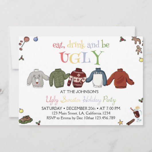 Weihnachts Ugly Sweater Party Einladung (Vorderseite)