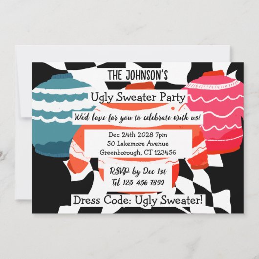Weihnachts Ugly Sweater Party Einladung (Rückseite)