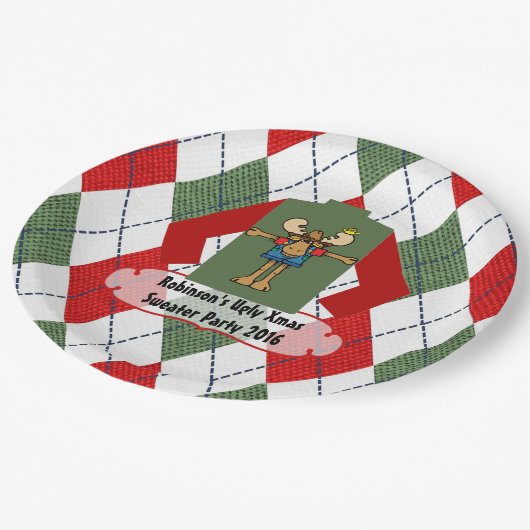 Weihnachts Ugly Sweater Party Personalisiert Pappteller (Schrägansicht)