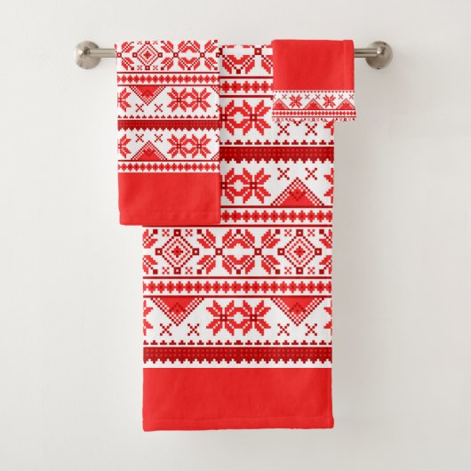 Weihnachts Ugly Sweater skandinavisches Muster Badhandtuch Set (Insitu)