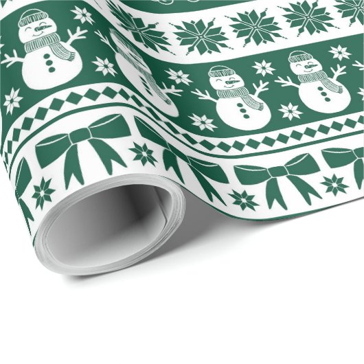 Weihnachts Ugly Sweater Strick Muster Dunkelgrün Geschenkpapier (Rolleneckpunkt)