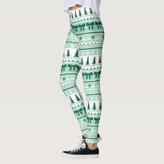 Weihnachts Ugly Sweater Strick Muster in Minze Gre Leggings (Links)