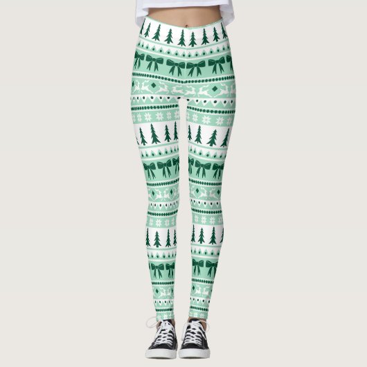 Weihnachts Ugly Sweater Strick Muster in Minze Gre Leggings (Vorderseite)