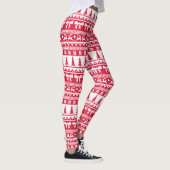 Weihnachts Ugly Sweater Strick Muster in Rot & Wei Leggings (Rechts)